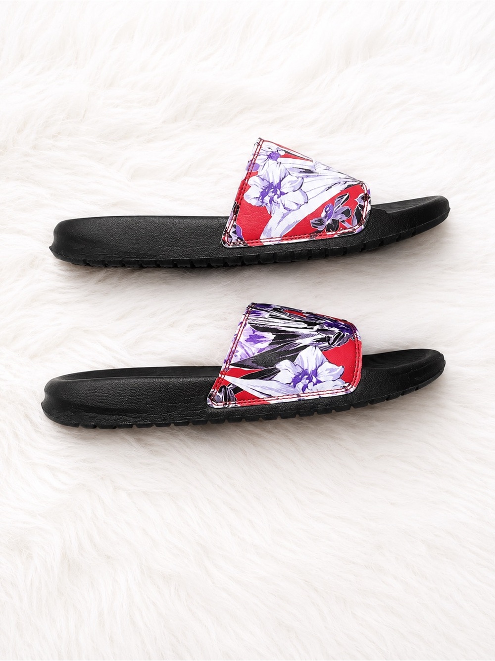 Nike Benassi JDI Floral Slides Women’s Size 6 Red Purple Black Comfort Sandals - Picture 4 of 6